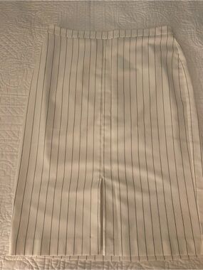 Ann Taylor White Pencil Skirt with Navy Pinstripes